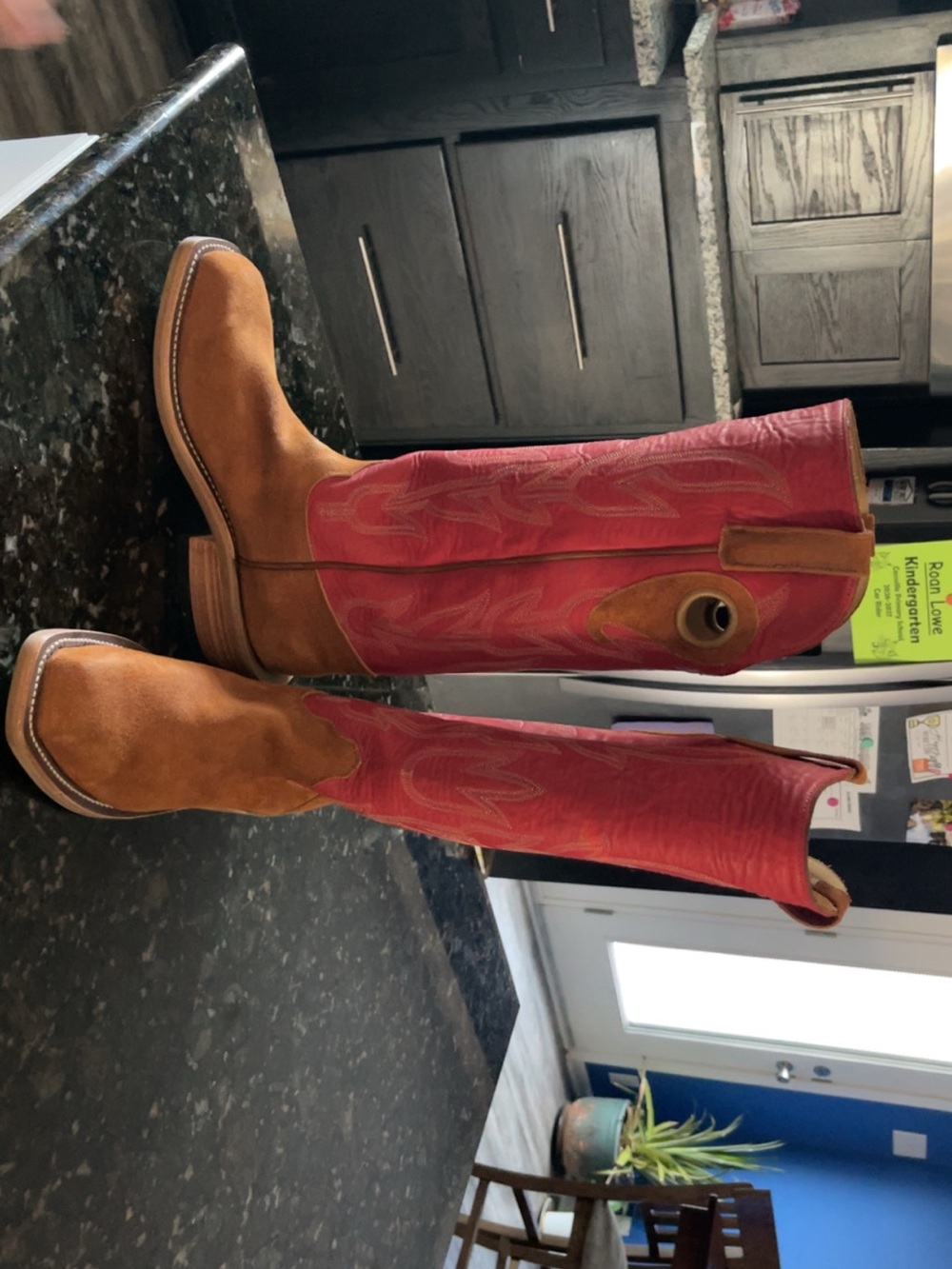 Olathe Boot Co. Two-Tone Red and Tan Over-the-Knee Western Boots